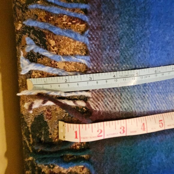 Modern look, excellent vintage blanket, wool & rayon, check shawl pattern - Picture 5 of 6